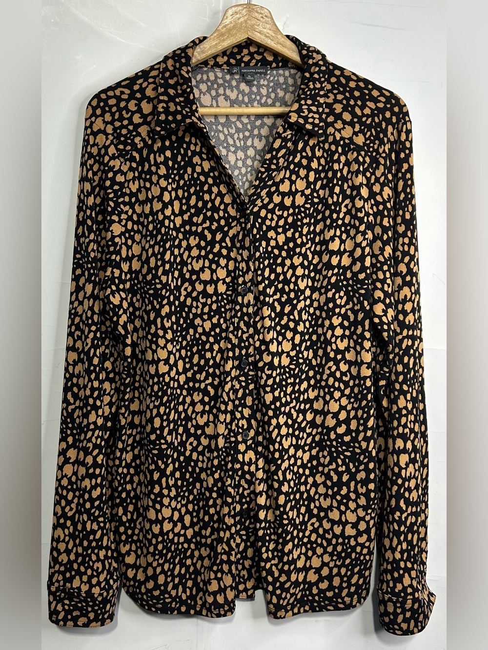 Adrianna Papell Animal Print Button Front Long Sleeve Blouse XL